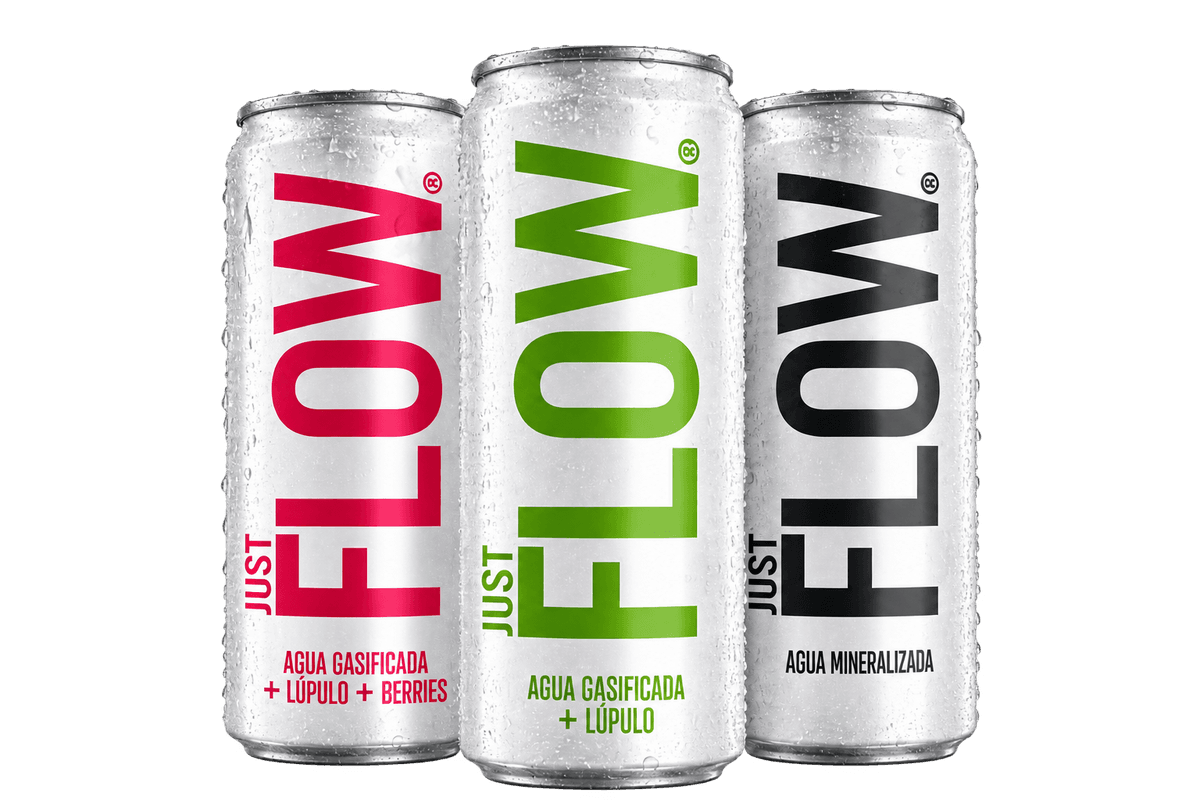 Las tres presentaciones de Just Flow: mineralizada, lúpulo y berries